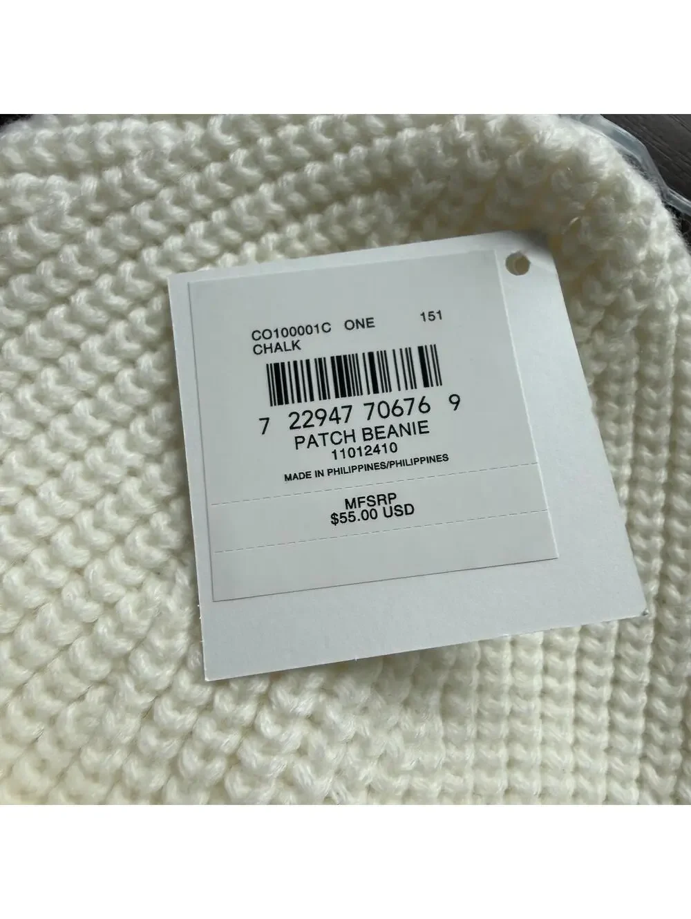 Coach White Knit Beanie Hat with Logo Patch - Picture 4 of 5